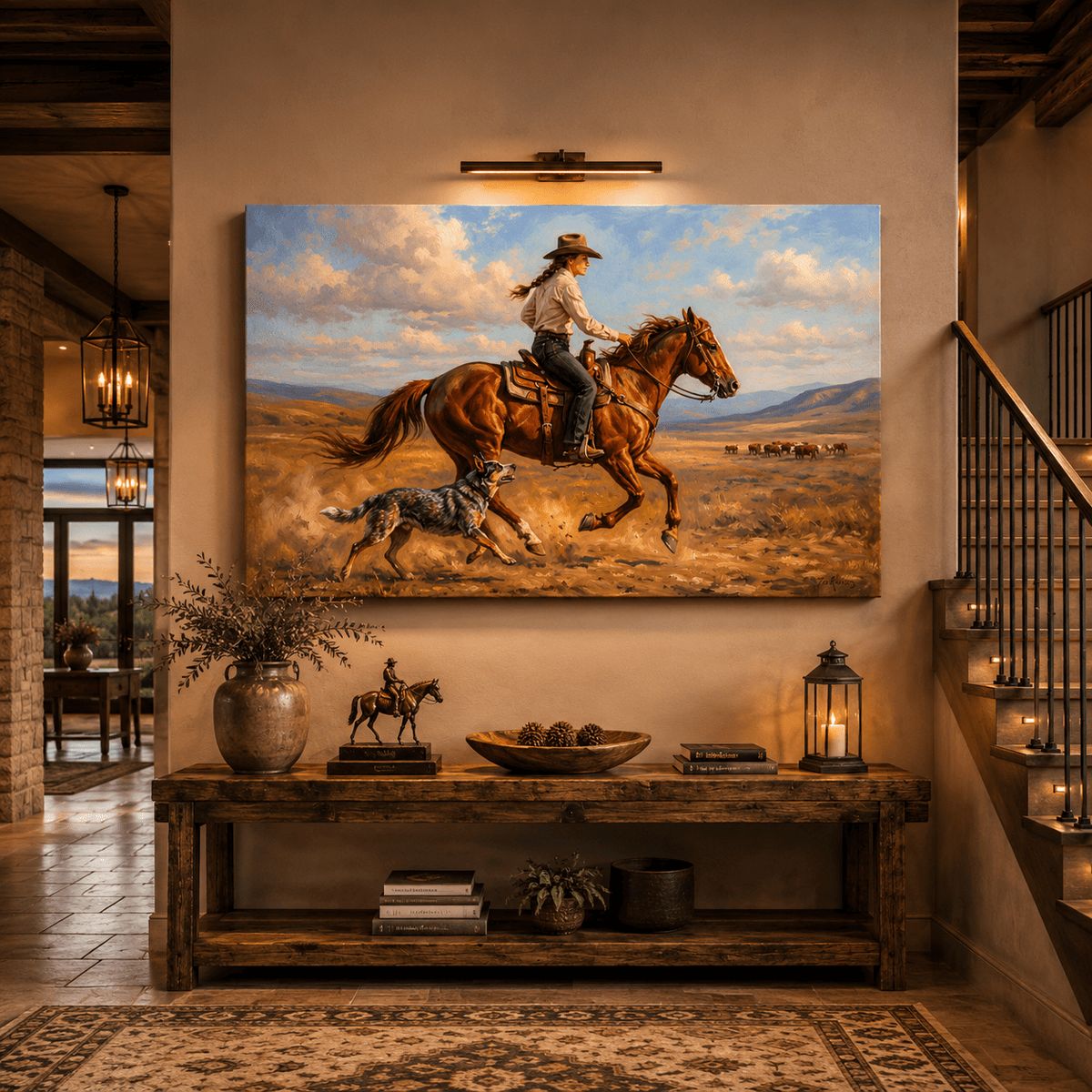Cowgirl Ranch Rider Canvas Wall Art – Western Horse & Ranch Decor - ART OF ROYALS