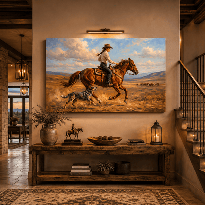 Cowgirl Ranch Rider Canvas Wall Art – Western Horse & Ranch Decor - ART OF ROYALS