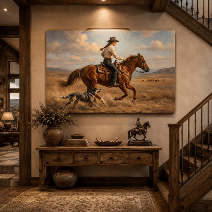 Cowgirl Ranch Rider Canvas Wall Art – Western Horse & Ranch Decor - ART OF ROYALS