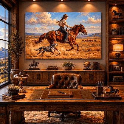 Cowgirl Ranch Rider Canvas Wall Art – Western Horse & Ranch Decor - ART OF ROYALS