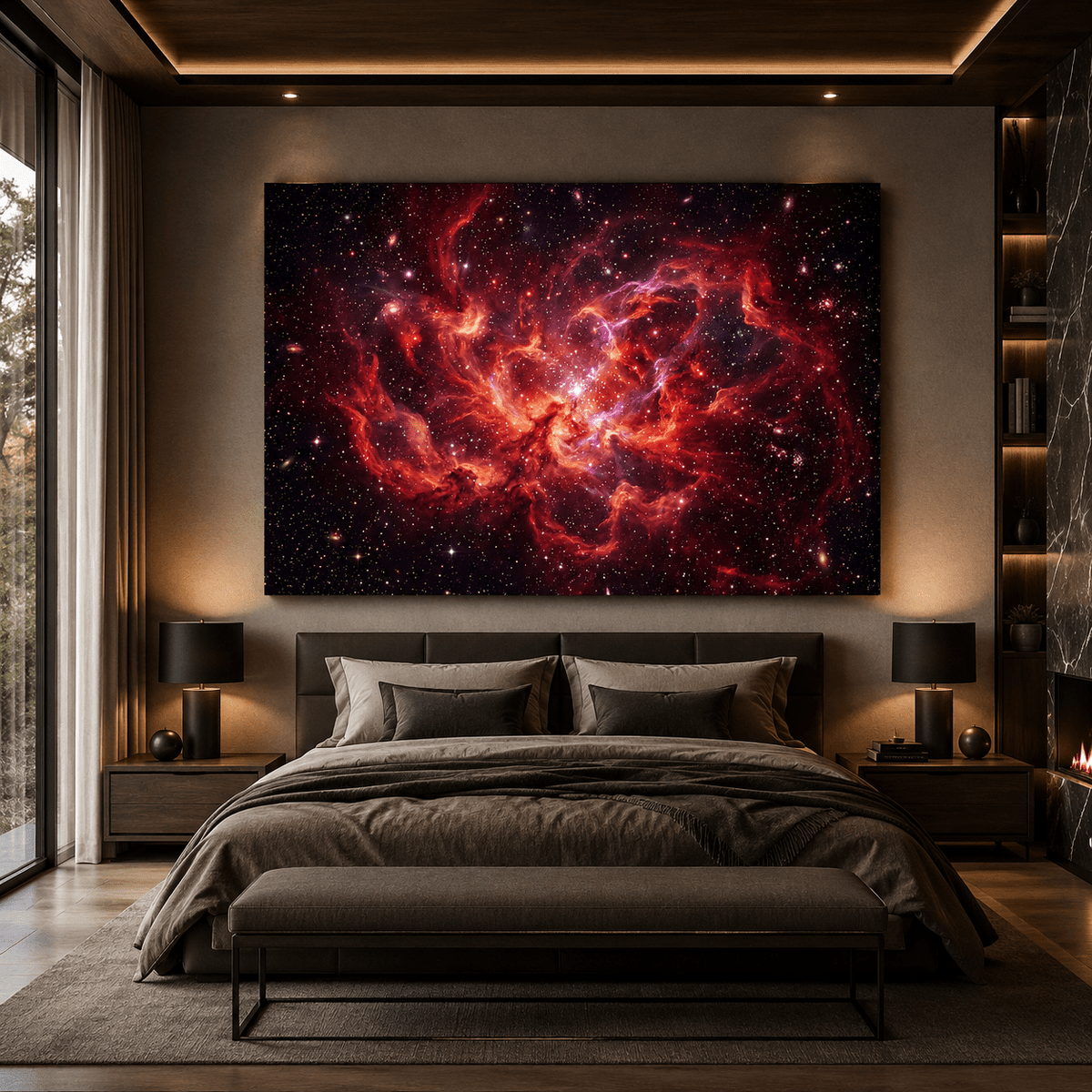 Crimson Cosmos Nebula Canvas Wall Art – Galaxy Space Decor for Modern and Sci-Fi Interiors - ART OF ROYALS
