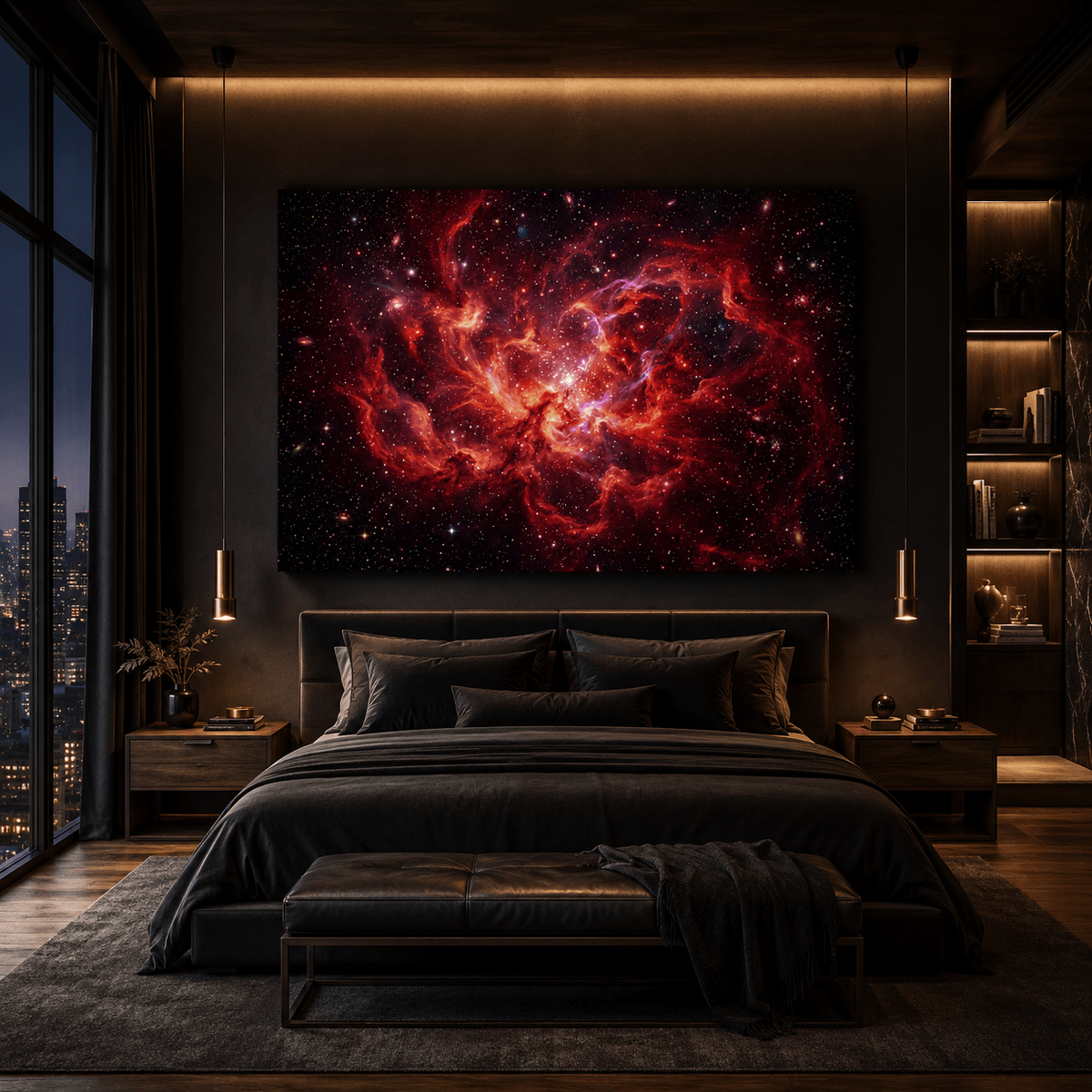 Crimson Cosmos Nebula Canvas Wall Art – Galaxy Space Decor for Modern and Sci-Fi Interiors - ART OF ROYALS