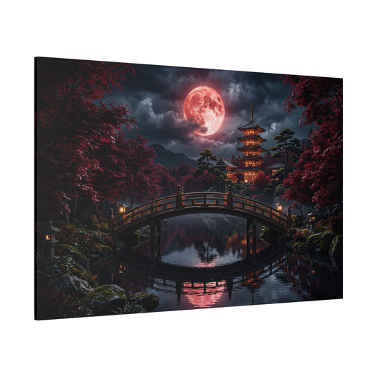 Crimson Moon Pagoda Canvas Wall Art – Japanese Nightscape Wall Decor for Elegant Interiors - ART OF ROYALS