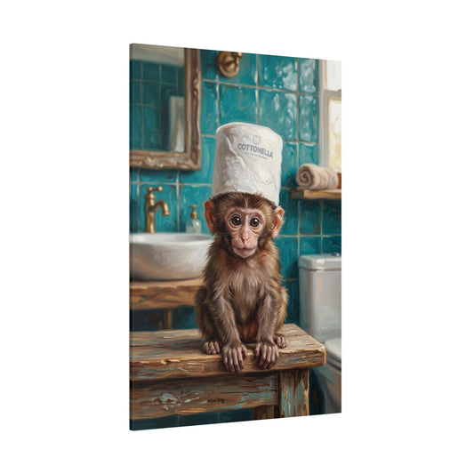 Cute Monkey Bathroom Canvas Wall Art – Funny Baby Monkey Toilet Humor Decor - ART OF ROYALS