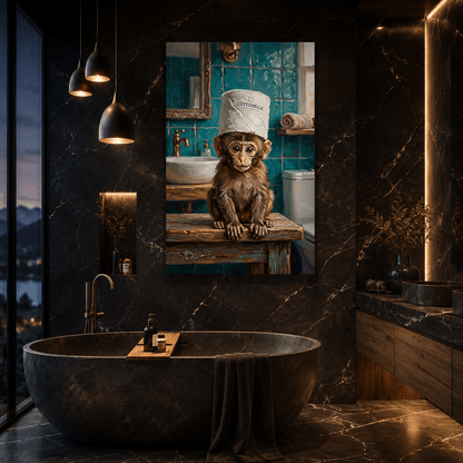 Cute Monkey Bathroom Canvas Wall Art – Funny Baby Monkey Toilet Humor Decor - ART OF ROYALS