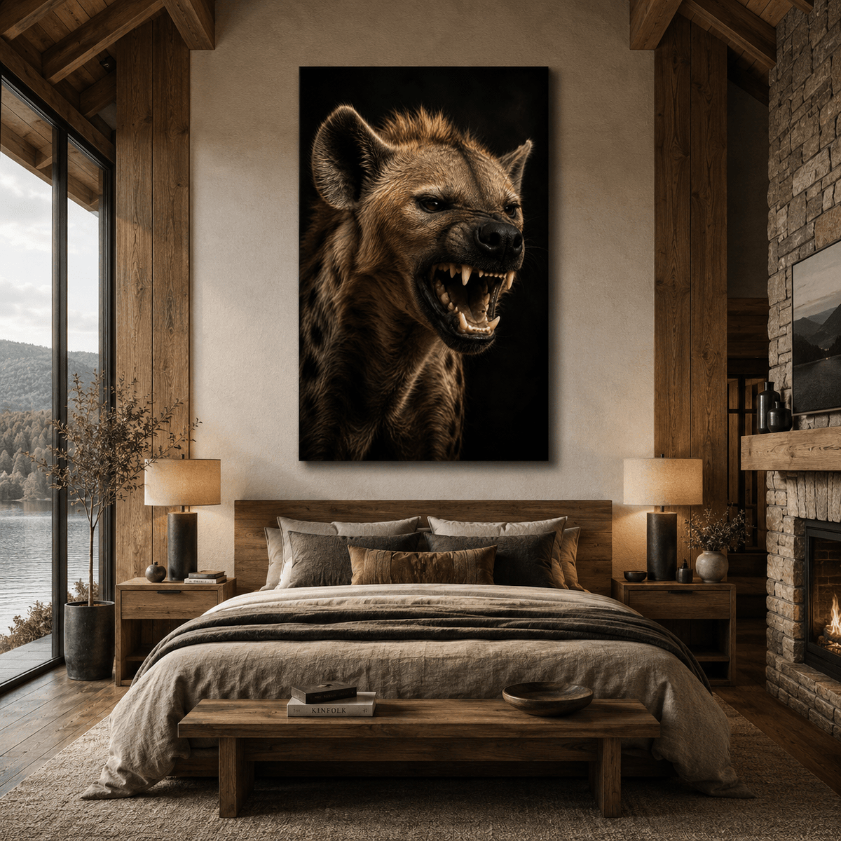 Snarling Hyena Wrapped Canvas Wall Art – Fierce African Wildlife Predator Portrait Print - ART OF ROYALS