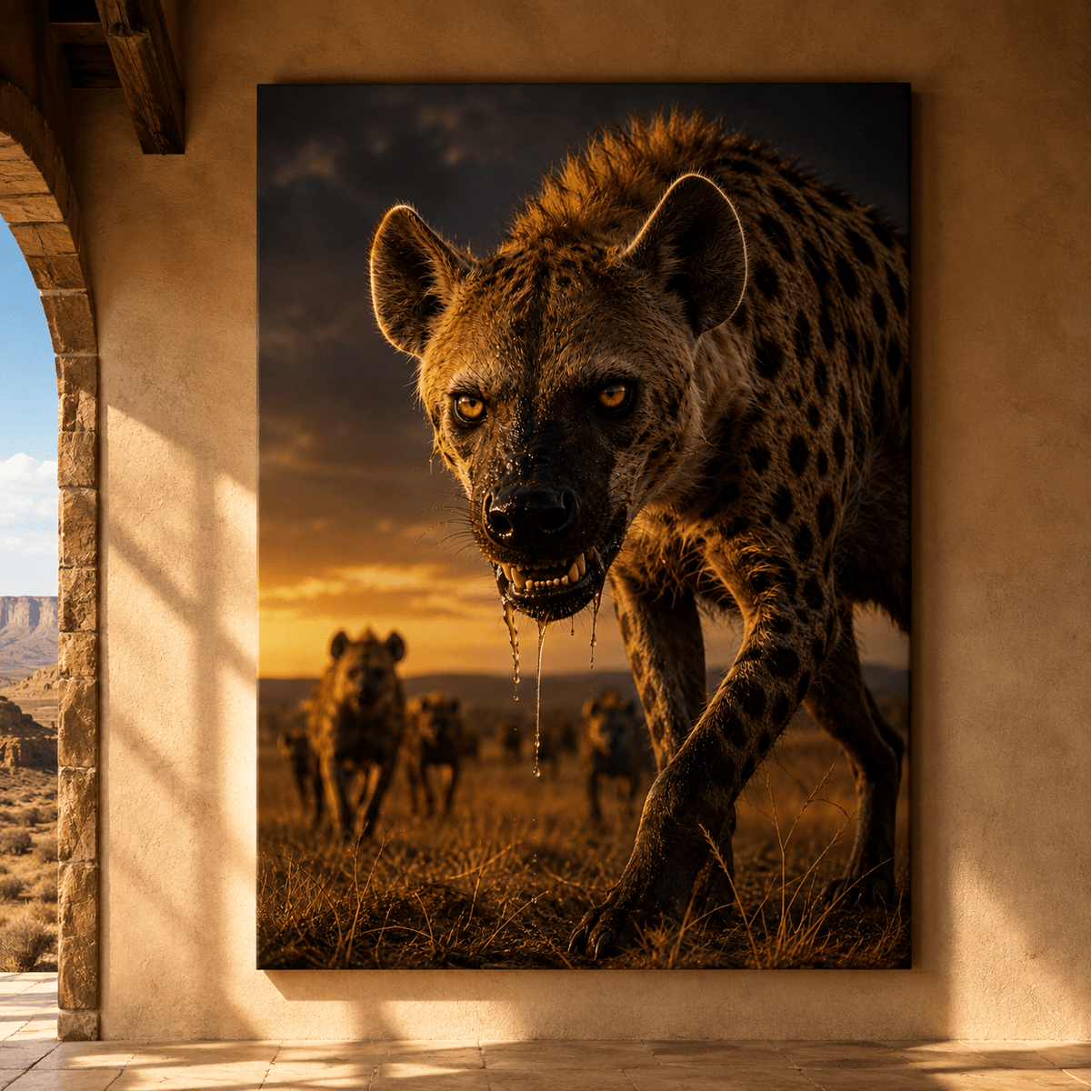 Snarling Spotted Hyena Pack Wrapped Canvas Wall Art – Fierce African Wildlife Predator Print - ART OF ROYALS