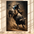 Bull Riding Cowboy Wrapped Canvas Wall Art – Bucking Bull Western Rodeo Painting