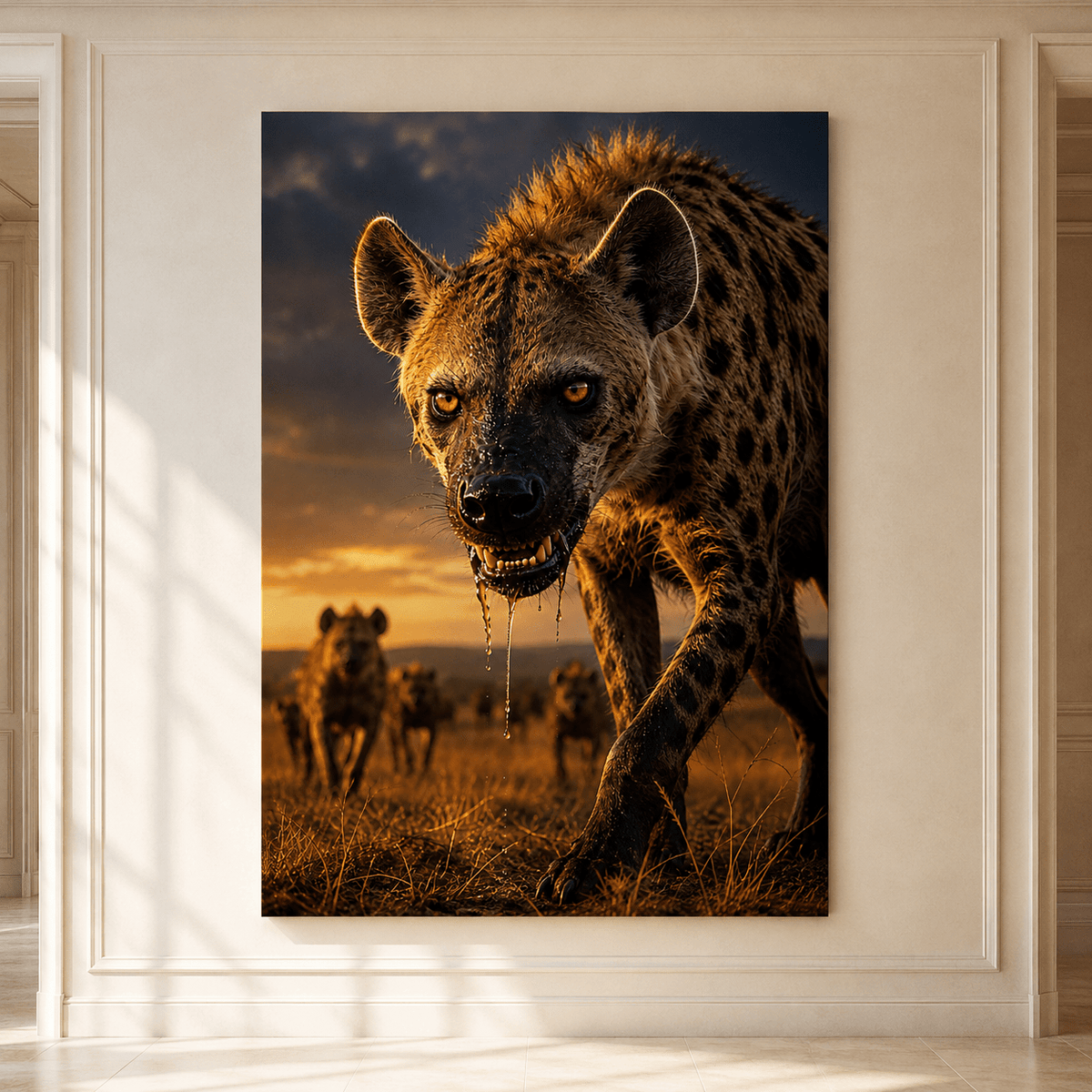 Snarling Spotted Hyena Pack Wrapped Canvas Wall Art – Fierce African Wildlife Predator Print - ART OF ROYALS