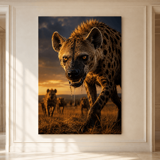 Snarling Spotted Hyena Pack Wrapped Canvas Wall Art – Fierce African Wildlife Predator Print - ART OF ROYALS