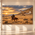Cowboy and Bush Plane Wrapped Canvas Wall Art – Western Horseback Aviation Sunset Print
