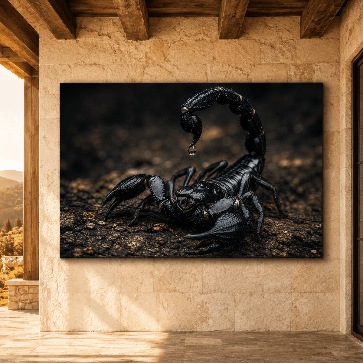 Black Scorpion with Raised Tail Wrapped Canvas Wall Art – Dark Arachnid Wildlife Print - ART OF ROYALS