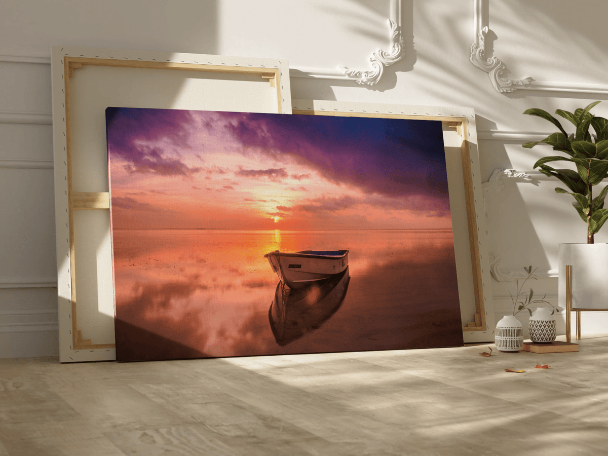 Dawn Over the Ocean with Boat Silhouette - ART OF ROYALS