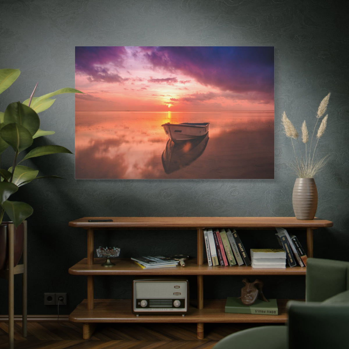 Dawn Over the Ocean with Boat Silhouette - ART OF ROYALS