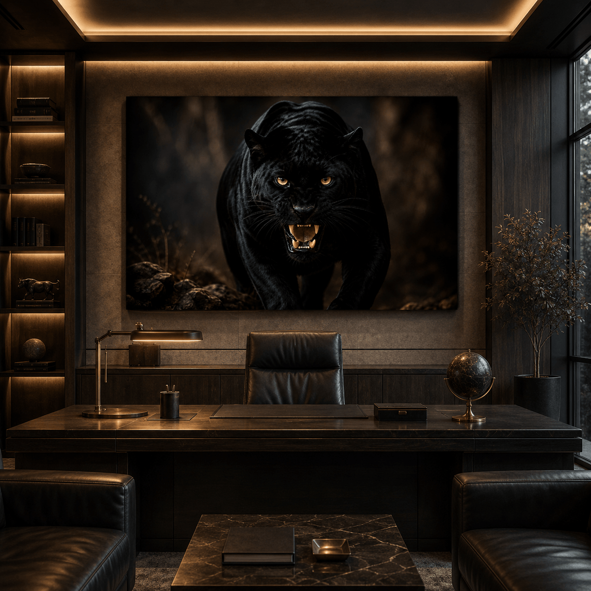 Black Panther Stalking Through the Shadows Wrapped Canvas Wall Art – Fierce Big Cat Wildlife Print - ART OF ROYALS