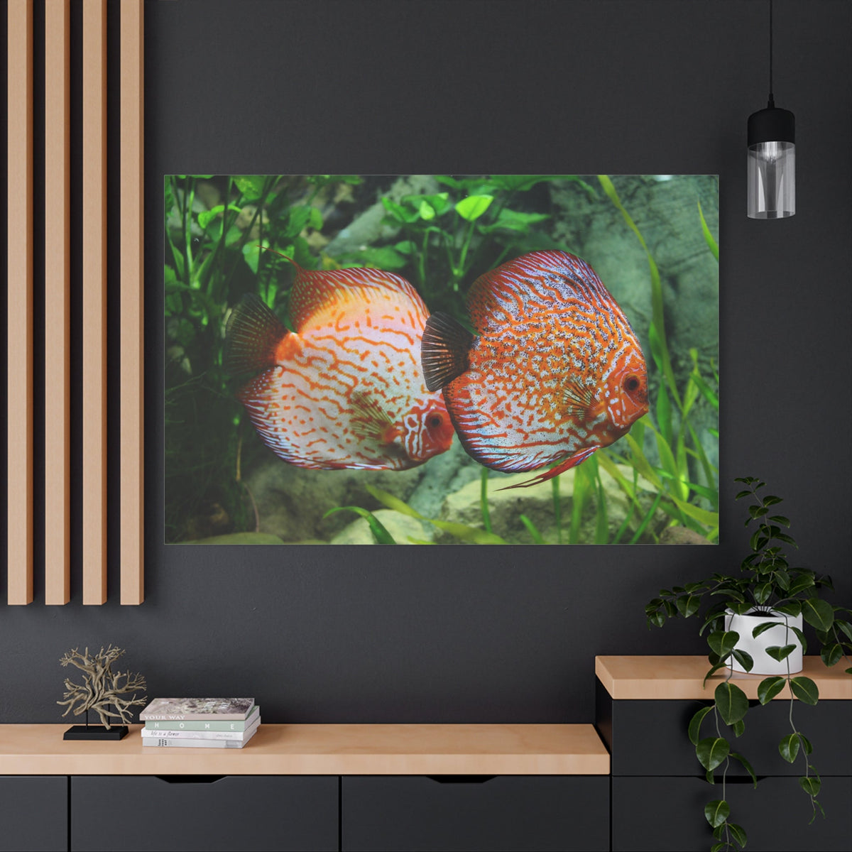 Discus Fish Harmony Canvas Wall Art – Vibrant Aquarium Scene - ART OF ROYALS