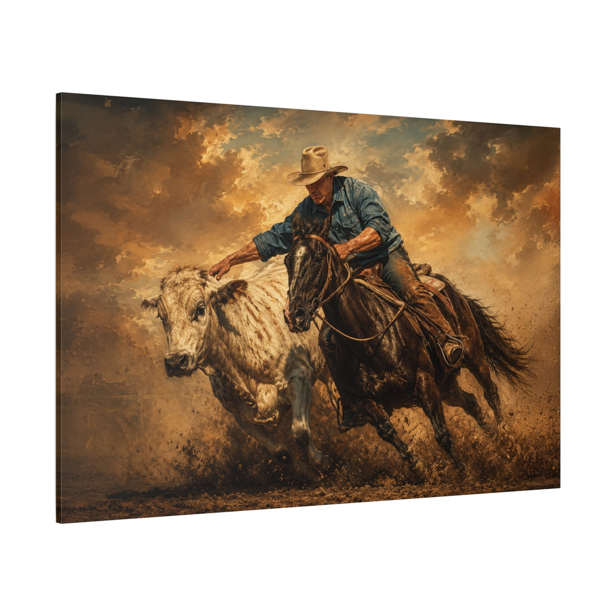 Dust & Determination – Cowboy Cutting Horse Canvas Wall Art - ART OF ROYALS
