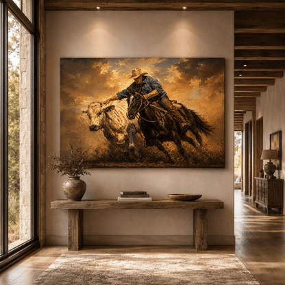 Dust & Determination – Cowboy Cutting Horse Canvas Wall Art - ART OF ROYALS