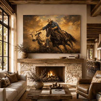 Dust & Determination – Cowboy Cutting Horse Canvas Wall Art - ART OF ROYALS