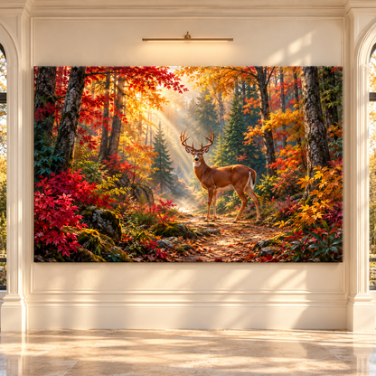 Whitetail Buck in Autumn Forest Wrapped Canvas Wall Art – Fall Deer Woodland Decor - ART OF ROYALS