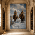 Two Cowboys on Horseback in Winter Wrapped Canvas Wall Art – Snowy Western Ranch Print