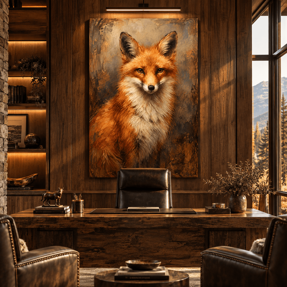 Red Fox Portrait Wrapped Canvas Wall Art – Rustic Woodland Wildlife Painting - ART OF ROYALS