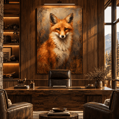 Red Fox Portrait Wrapped Canvas Wall Art – Rustic Woodland Wildlife Painting - ART OF ROYALS