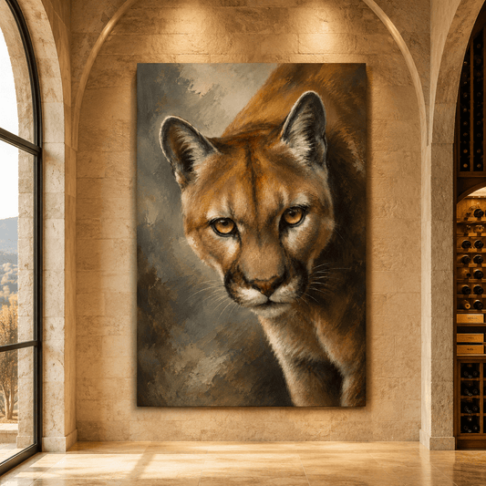 Classical Cougar Portrait Wrapped Canvas Wall Art – Fine Art Oil Painting Print - ART OF ROYALS