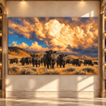 Black Angus Cattle Herd Under Golden Storm Clouds Wrapped Canvas Wall Art – Western Ranch Landscape