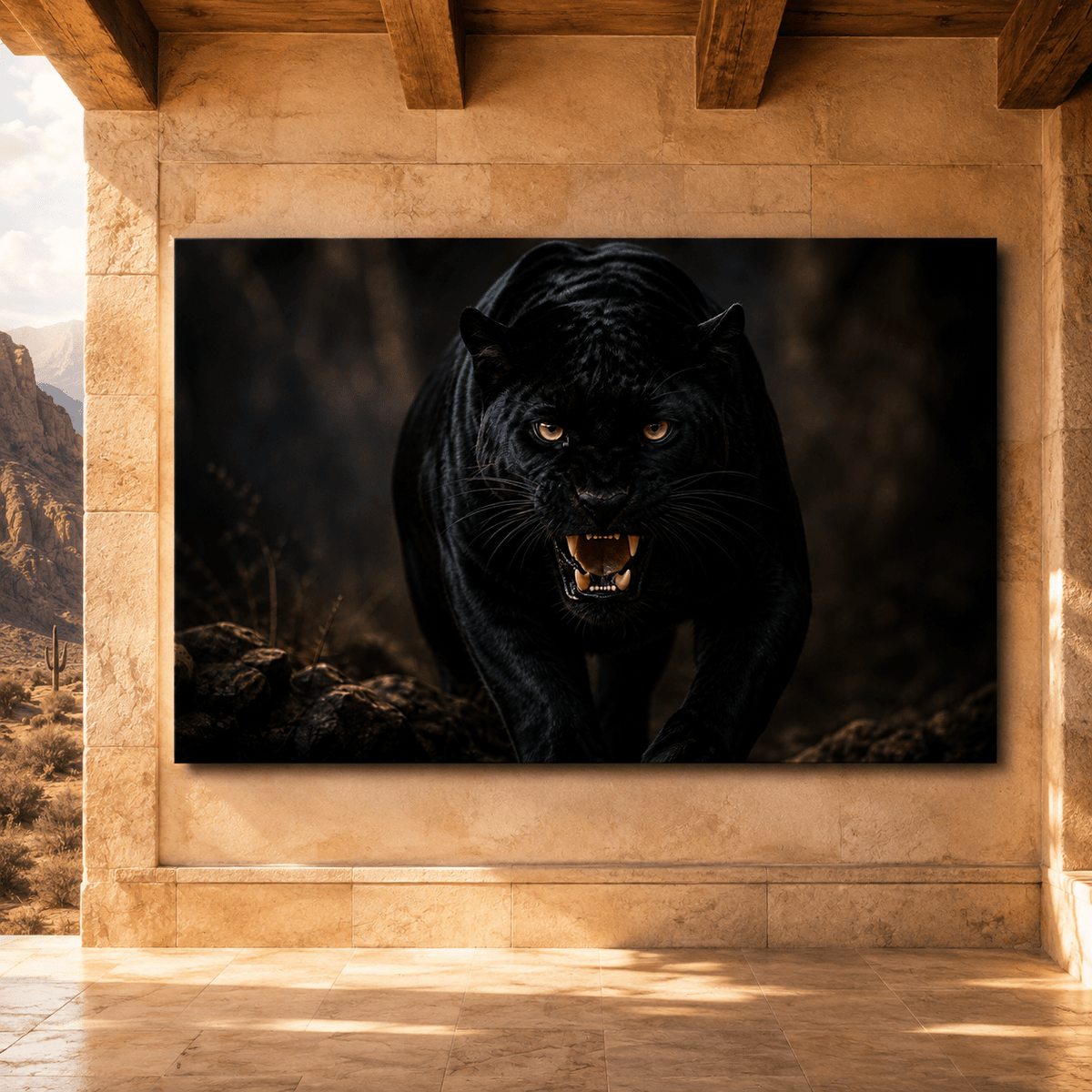 Black Panther Stalking Through the Shadows Wrapped Canvas Wall Art – Fierce Big Cat Wildlife Print - ART OF ROYALS