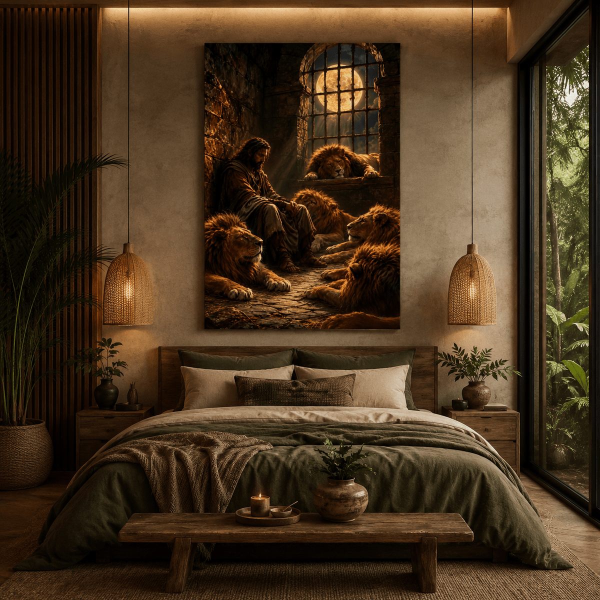 Daniel in the Lions’ Den Wrapped Canvas Wall Art – Biblical Lion Christian Faith Painting - ART OF ROYALS