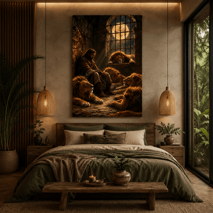Daniel in the Lions’ Den Wrapped Canvas Wall Art – Biblical Lion Christian Faith Painting - ART OF ROYALS