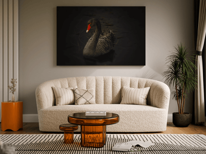 Elegant Black Swan Canvas Wall Art – Grace and Sophistication - ART OF ROYALS