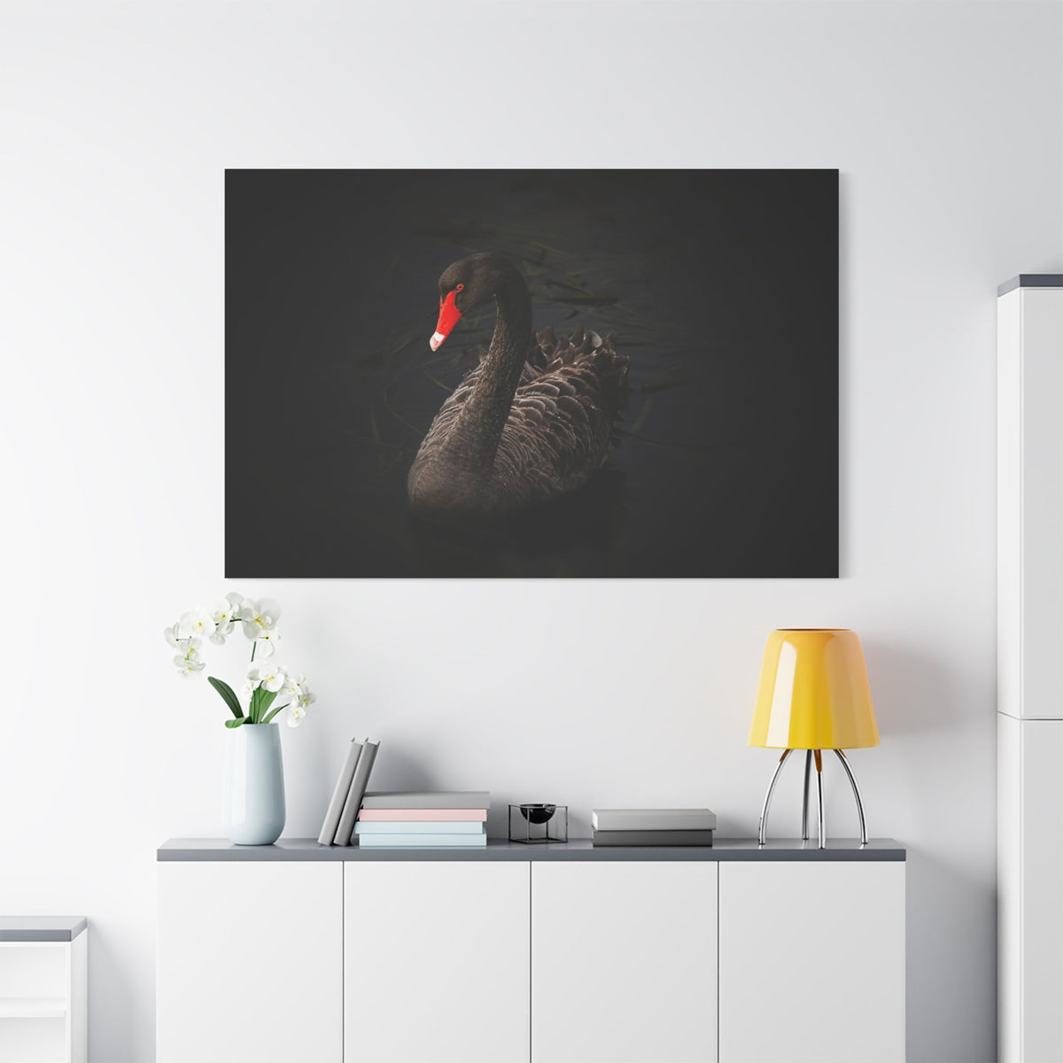 Elegant Black Swan Canvas Wall Art – Grace and Sophistication - ART OF ROYALS