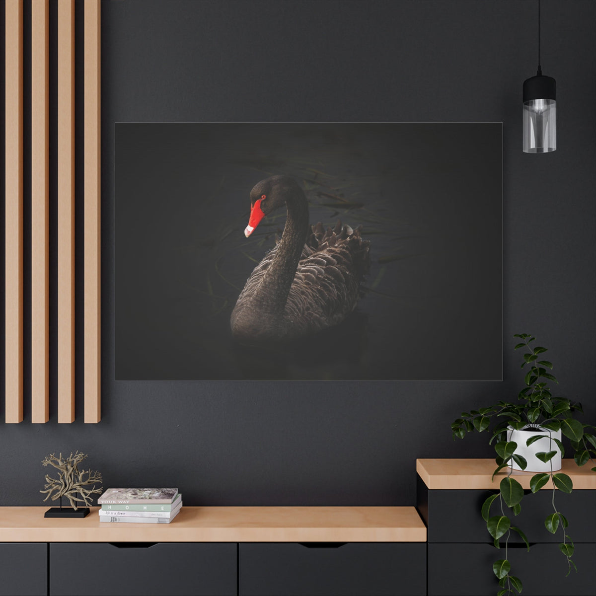 Elegant Black Swan Canvas Wall Art – Grace and Sophistication - ART OF ROYALS