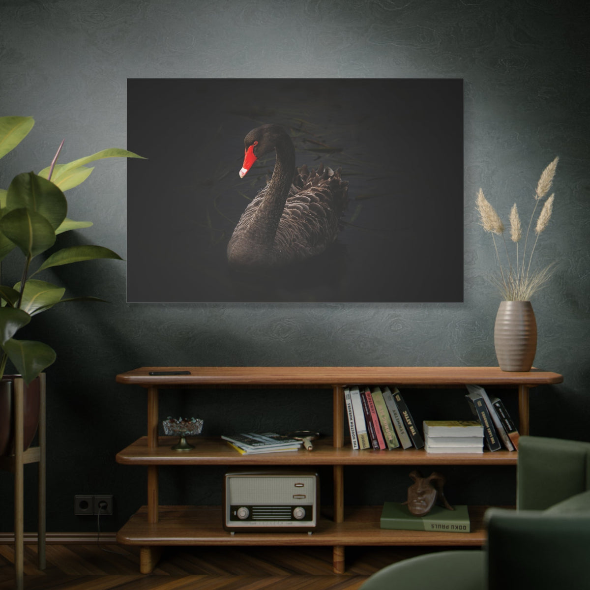 Elegant Black Swan Canvas Wall Art – Grace and Sophistication - ART OF ROYALS