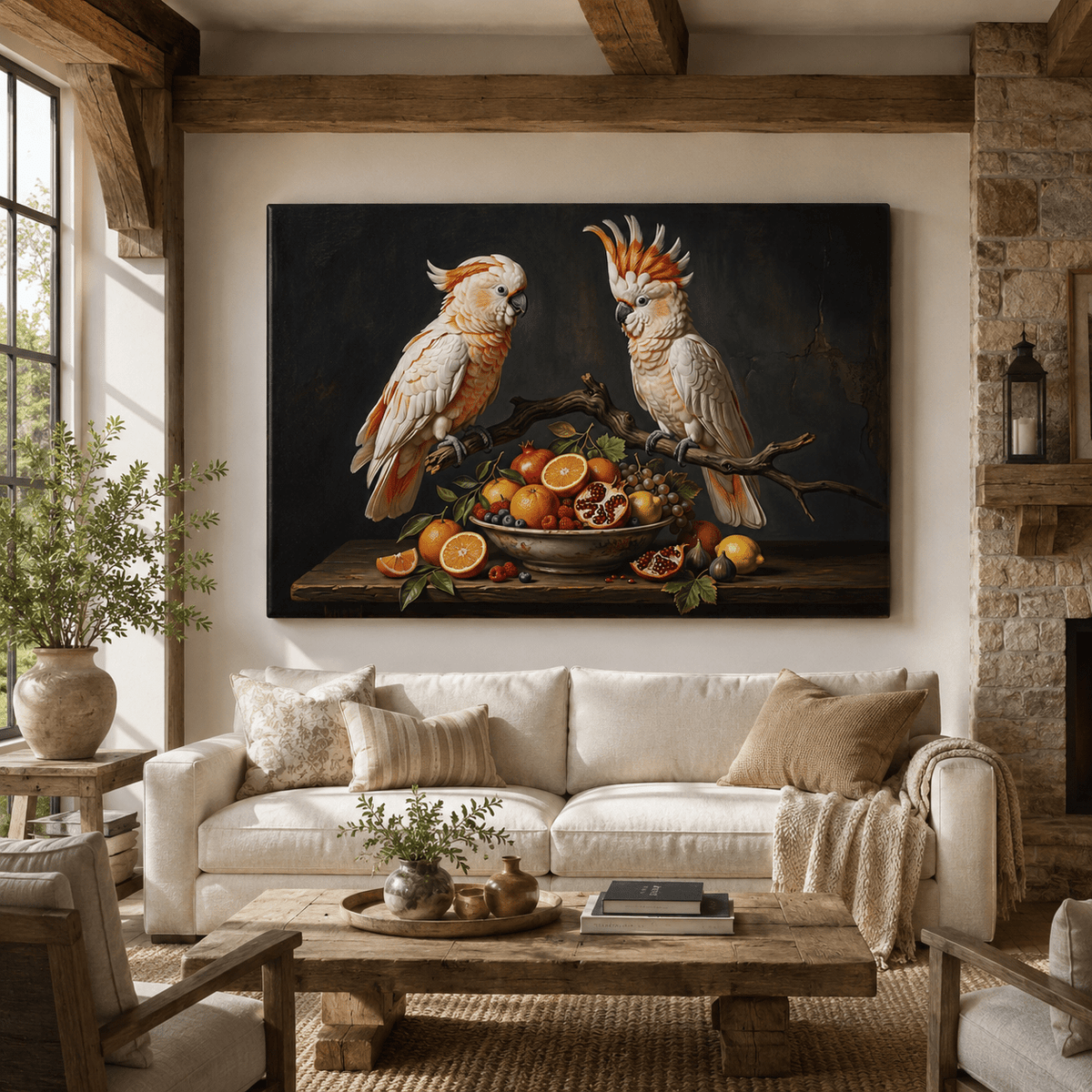 Elegant Harmony Cockatoo Canvas Wall Art – Luxury Bird Still Life Decor for Sophisticated Interiors - ART OF ROYALS