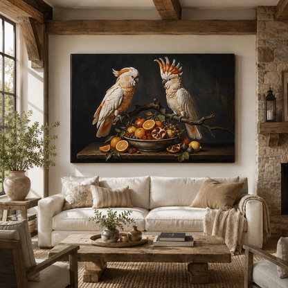 Elegant Harmony Cockatoo Canvas Wall Art – Luxury Bird Still Life Decor for Sophisticated Interiors - ART OF ROYALS