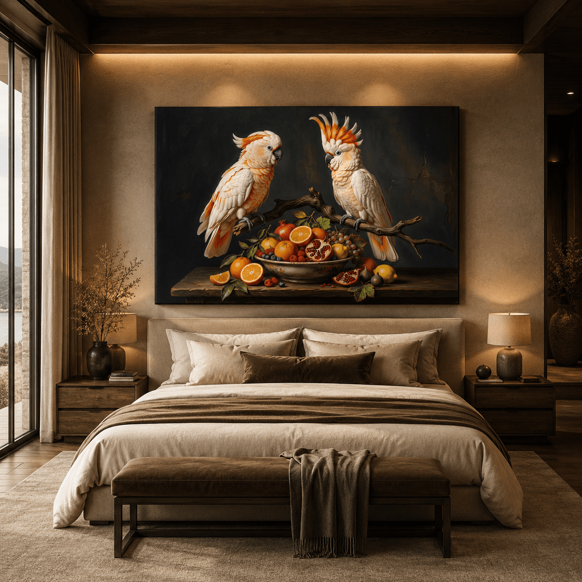 Elegant Harmony Cockatoo Canvas Wall Art – Luxury Bird Still Life Decor for Sophisticated Interiors - ART OF ROYALS