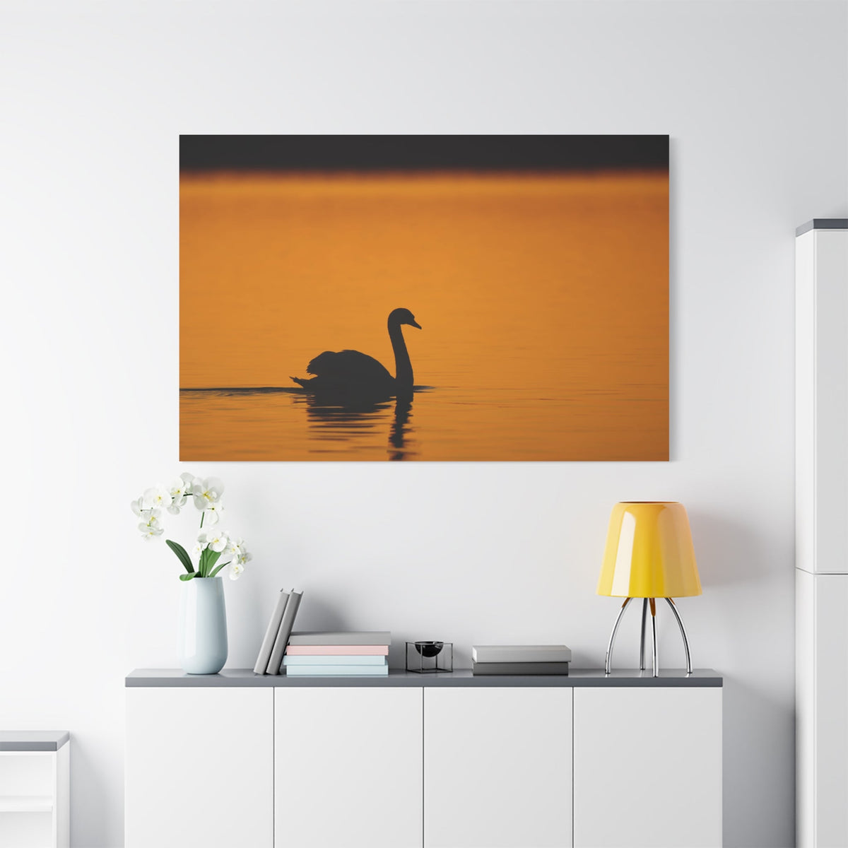 Elegant Swan Sunset Canvas Wall Art – Luxury Lake Wildlife Canvas Print - ART OF ROYALS