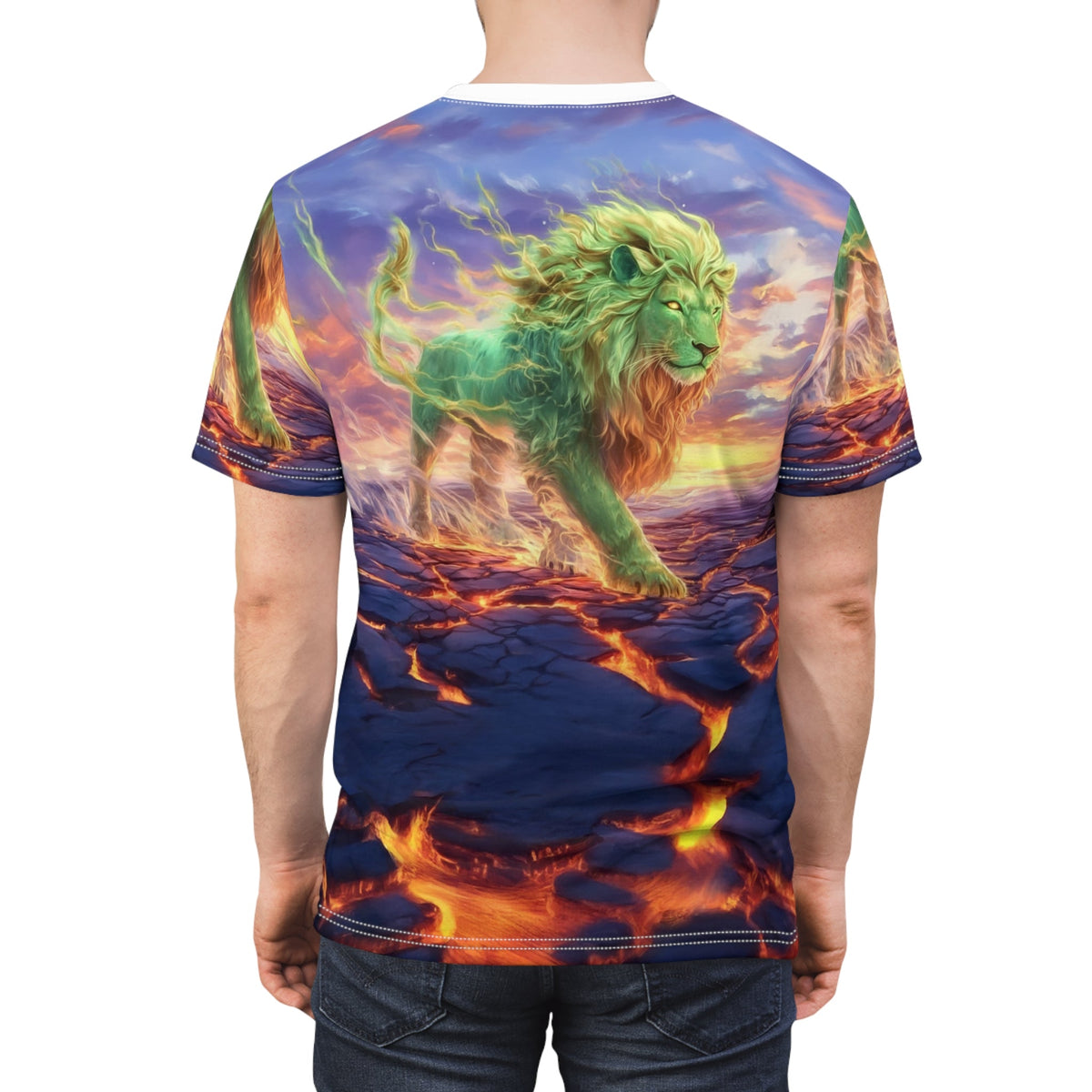 🌋 Emerald Blaze Lion – Elemental Power T-Shirt - ART OF ROYALS