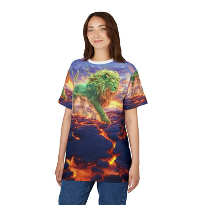 🌋 Emerald Blaze Lion – Elemental Power T-Shirt - ART OF ROYALS