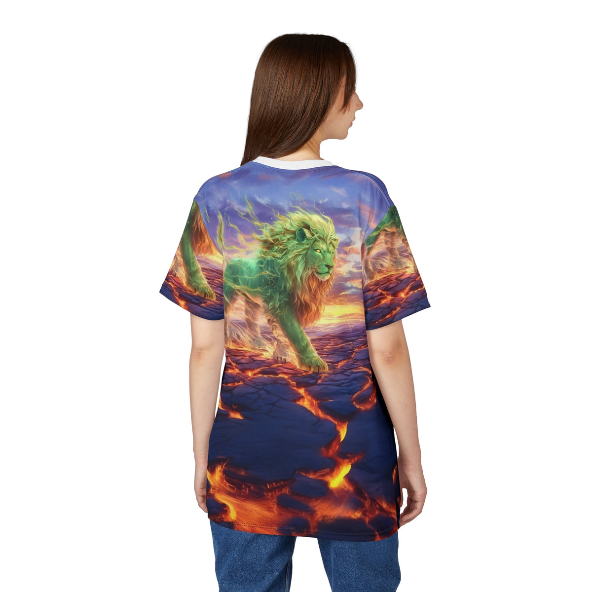 🌋 Emerald Blaze Lion – Elemental Power T-Shirt - ART OF ROYALS
