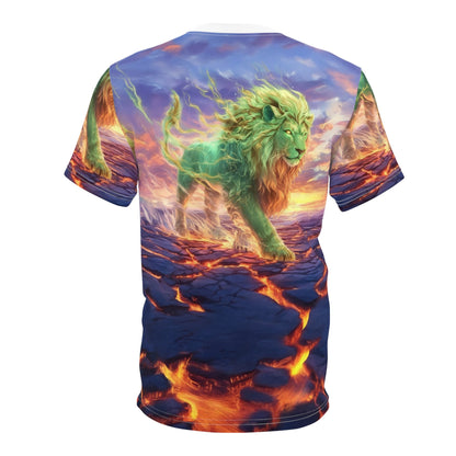🌋 Emerald Blaze Lion – Elemental Power T-Shirt - ART OF ROYALS