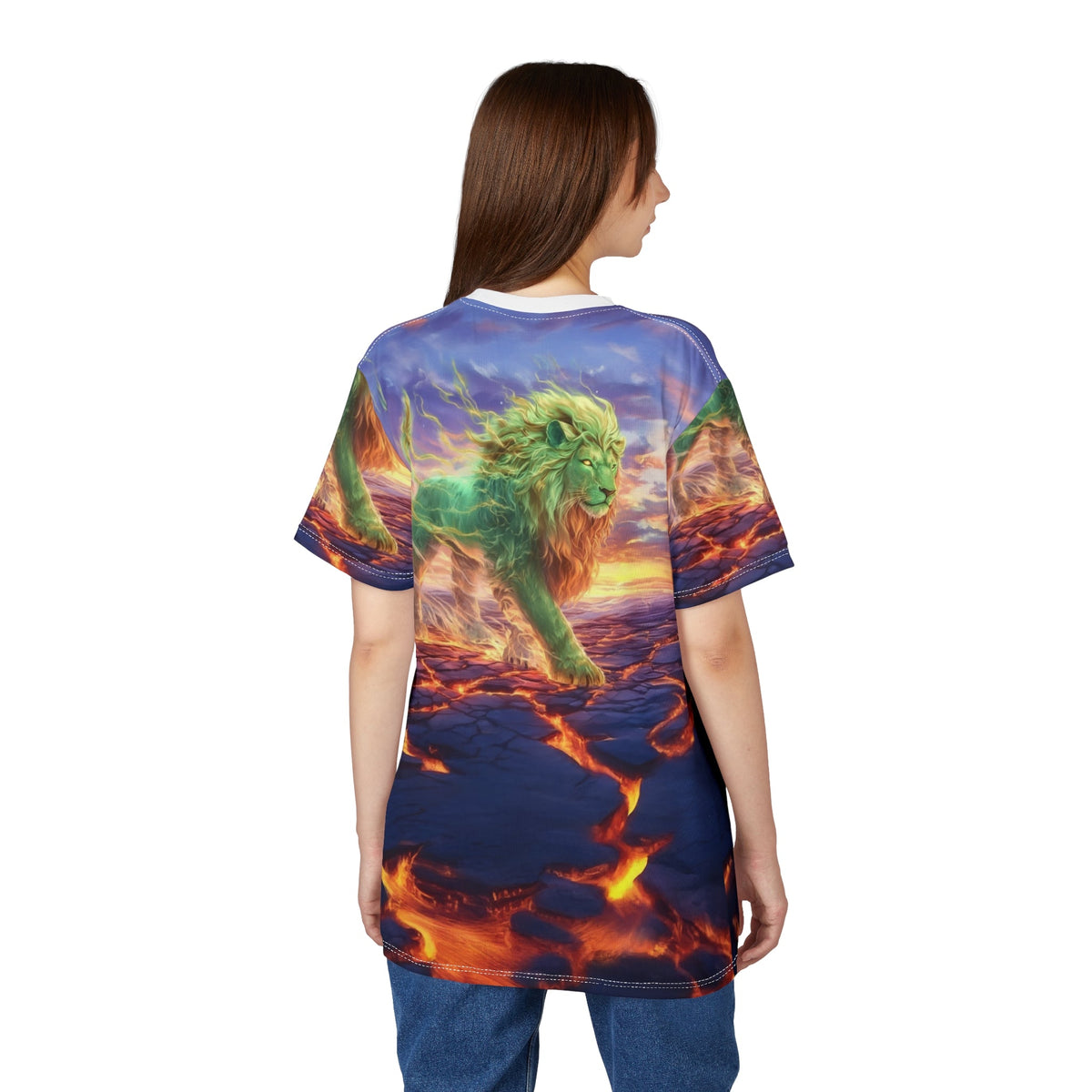 🌋 Emerald Blaze Lion – Elemental Power T-Shirt - ART OF ROYALS