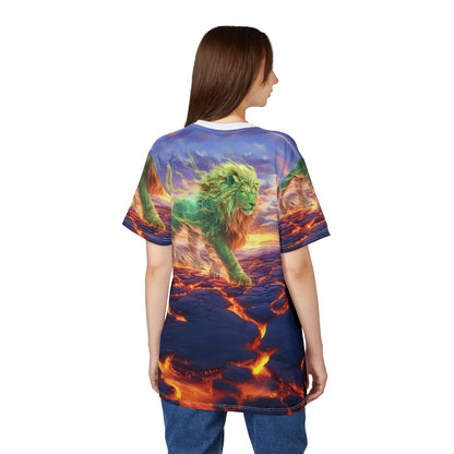🌋 Emerald Blaze Lion – Elemental Power T-Shirt - ART OF ROYALS