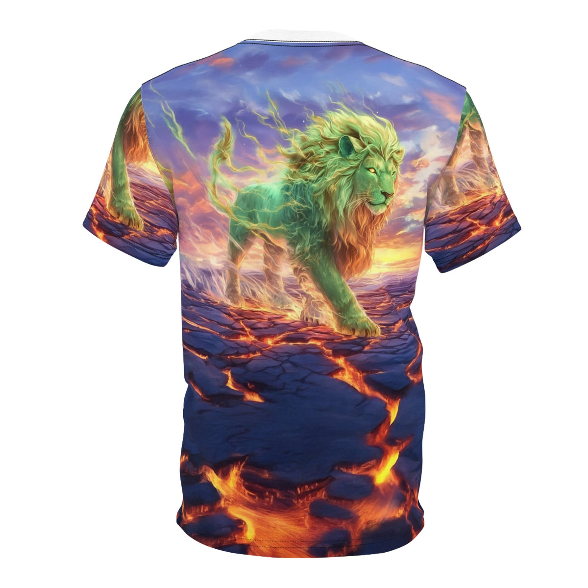 🌋 Emerald Blaze Lion – Elemental Power T-Shirt - ART OF ROYALS