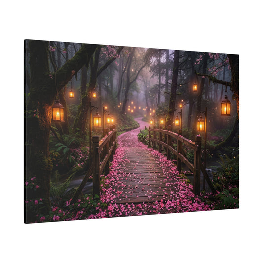 Enchanted Forest Lantern Path Canvas Wall Art – Romantic Woodland Bridge & Magical Nature Decor - ART OF ROYALS