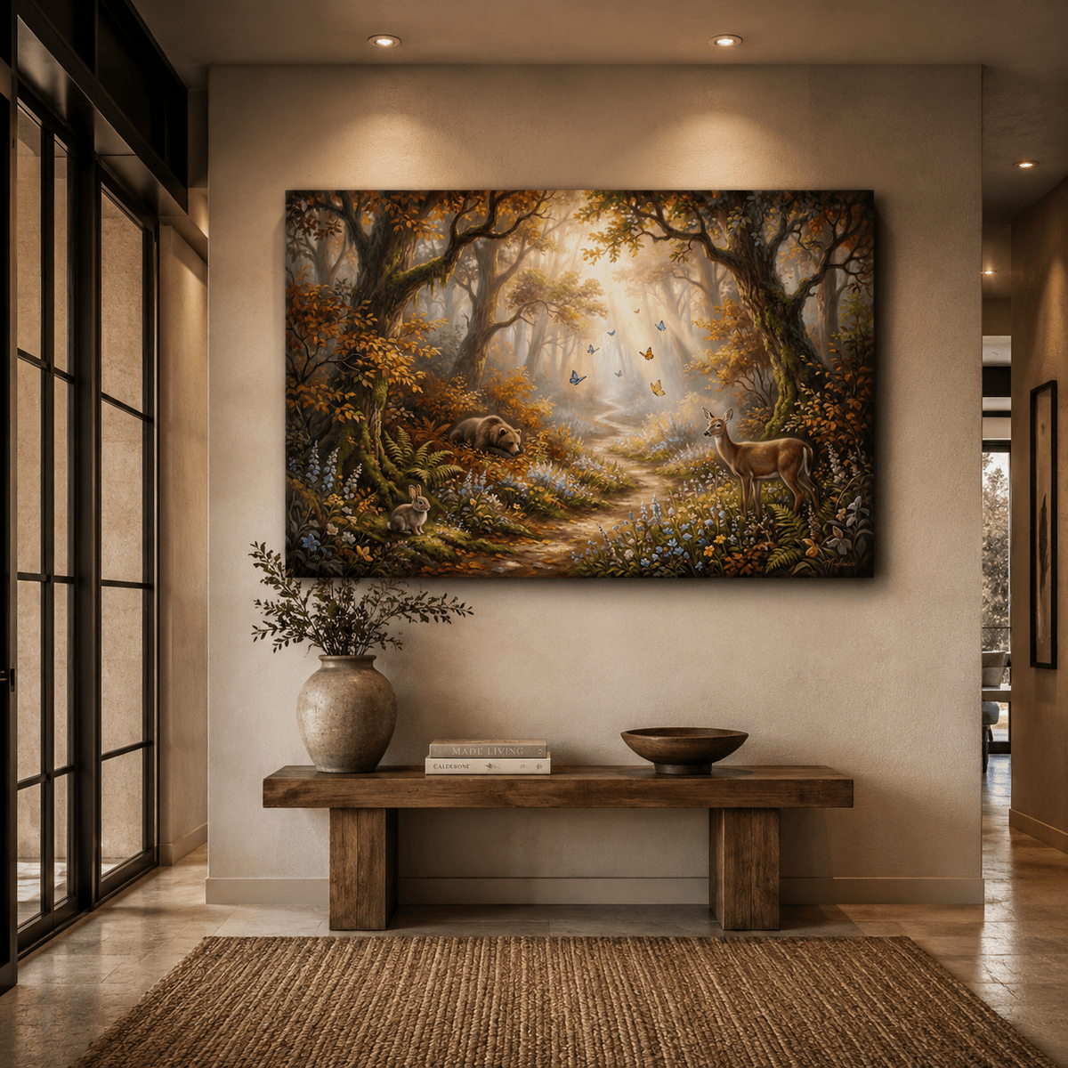 Enchanted Forest Path Magical Wildlife Autumn Canvas Wall Art – Whimsical Woodland Nature Decor - ART OF ROYALS