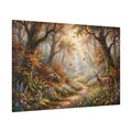 Enchanted Forest Path Magical Wildlife Autumn Canvas Wall Art – Whimsical Woodland Nature Decor